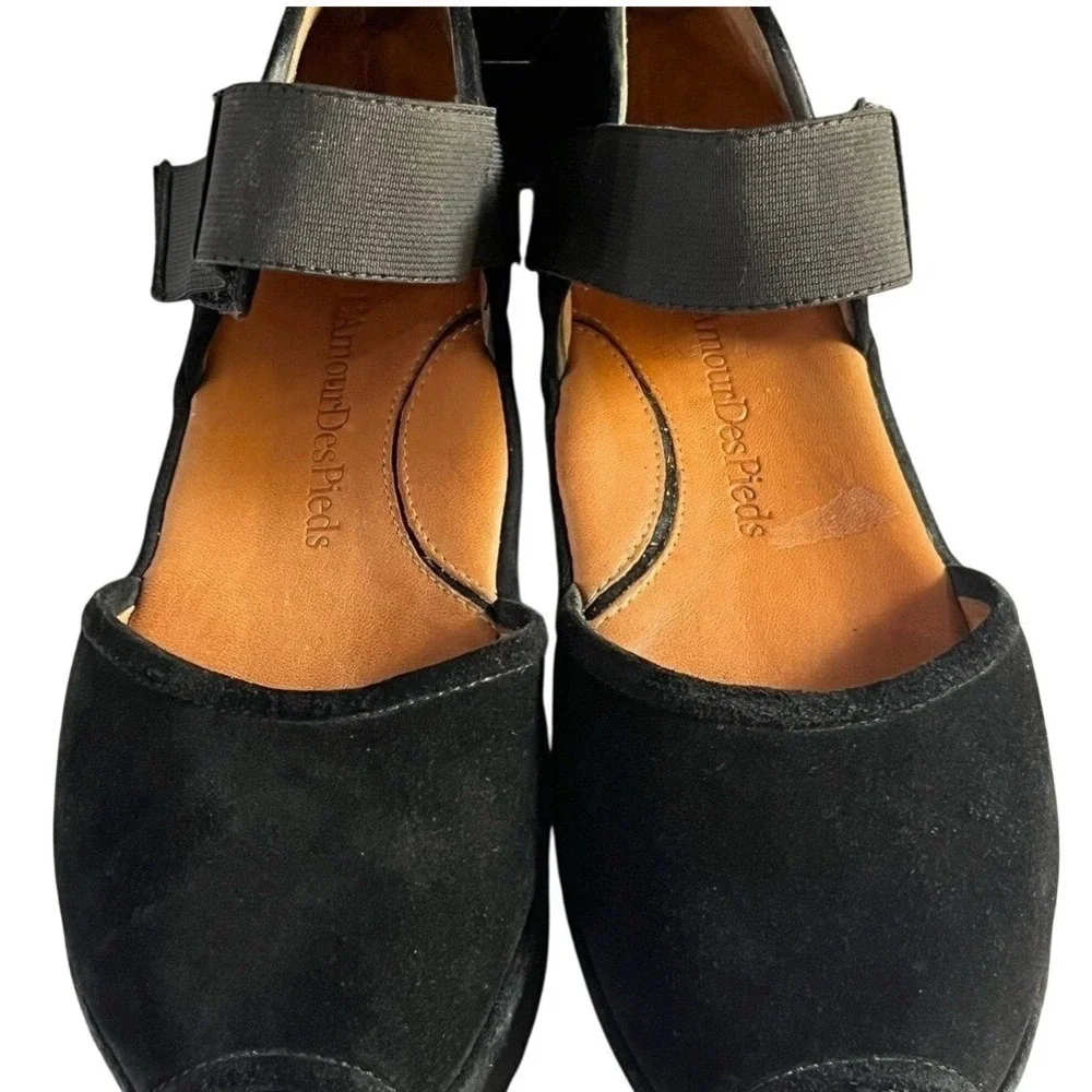 L'Amour Des Pieds Amadour Peep Toe Wedge shoe black suede sandal leather 7 comfy